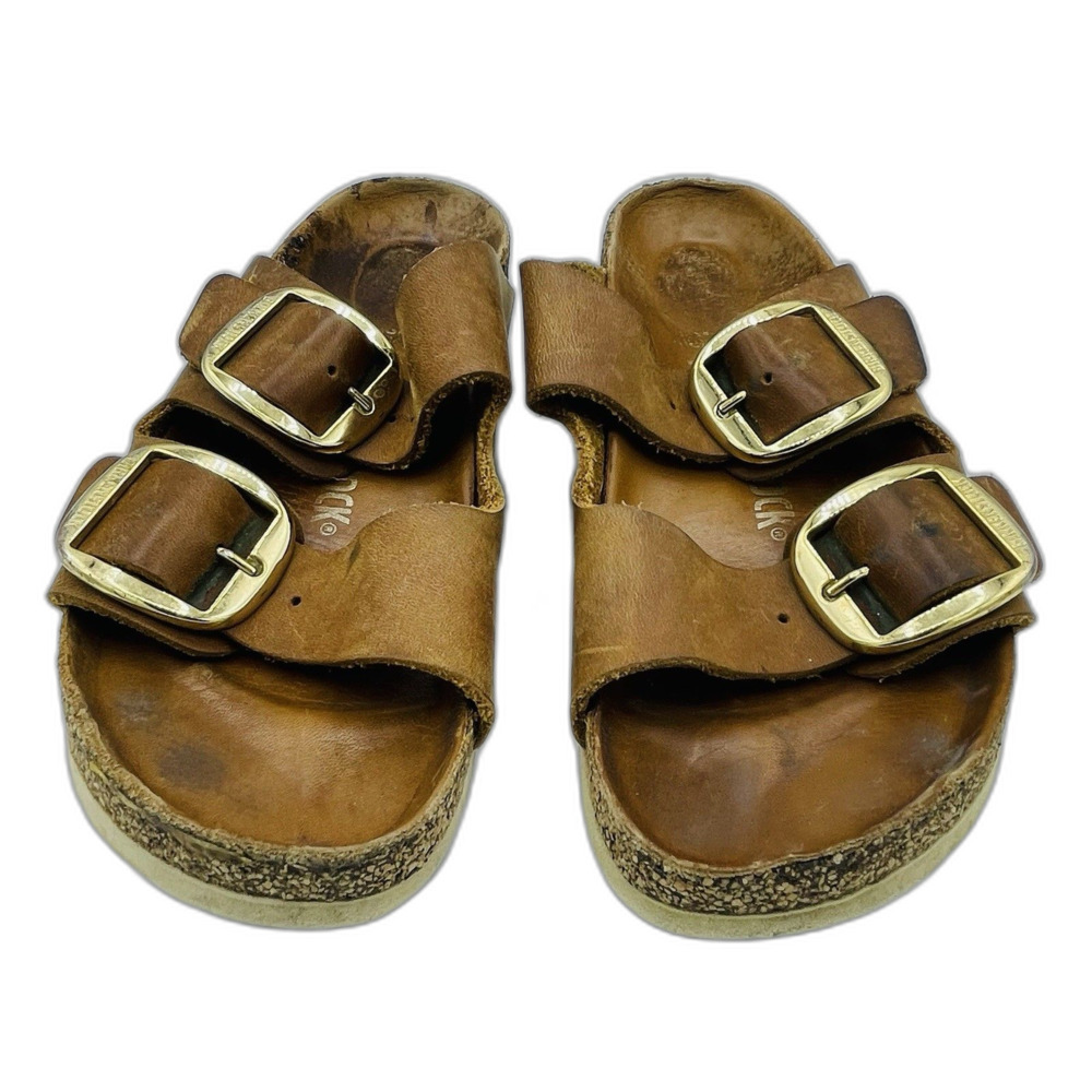 Birkenstock Arizona Big Buckle Cognac Oiled Leather Sandals EU 38 L7 M5 Gold